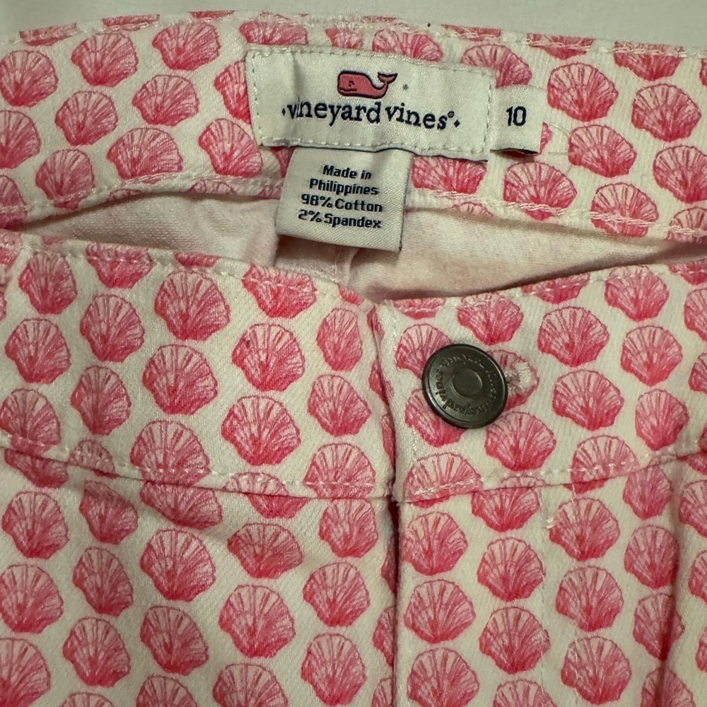 Vineyard Vines Nantucket Ankle Jeans in White with Pink Shell Pattern Size 10 - Picture 4 of 4